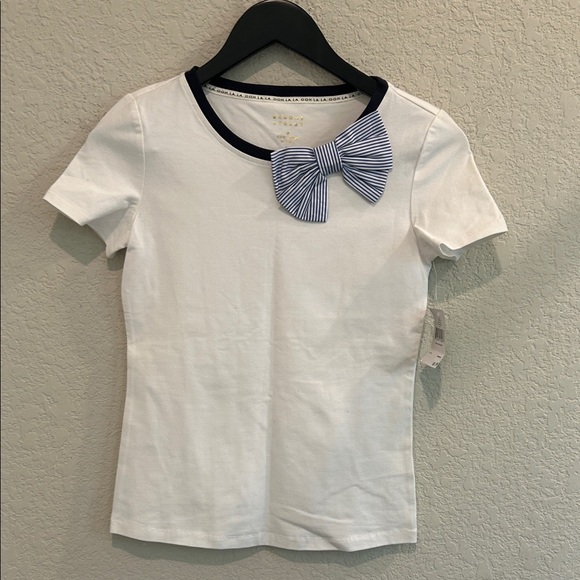 kate spade Tops - Kate Spade White Tee with Navy Striped Bow